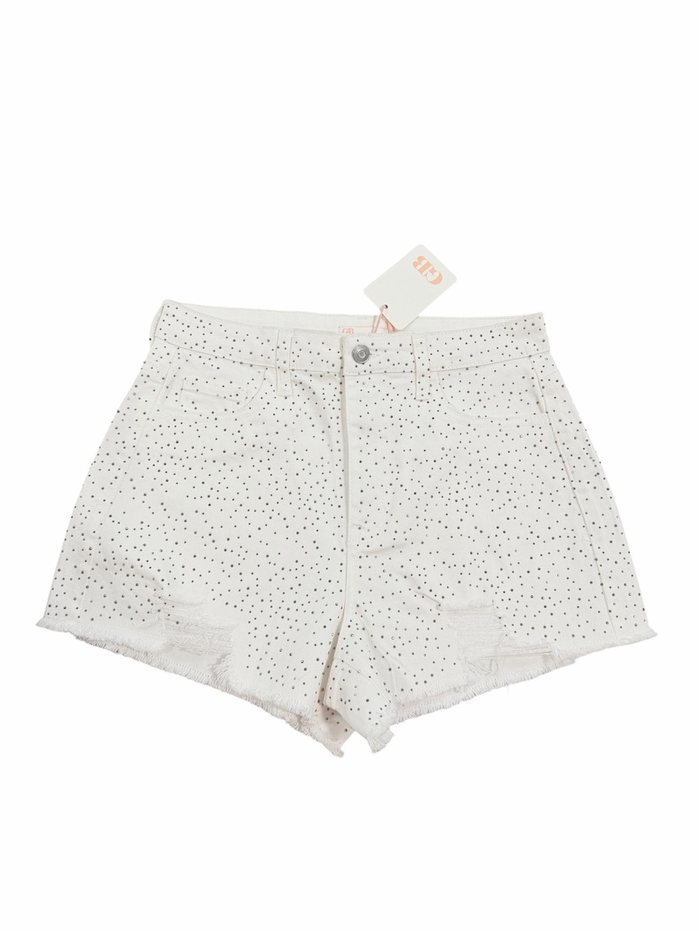Gianni Bini White Polka Dot Rhinestone Embelished Denim Cutoff Shorts NWT Small